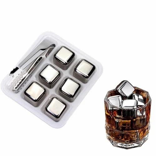 Stainless Steel Reusable Ice Cubes With Tong Pack 6
