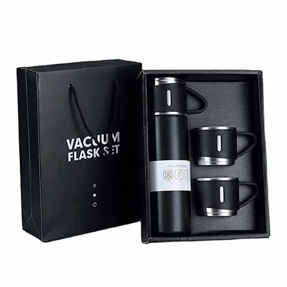Stainless Steel Vacuum Flask With 2 Cups Gift Set