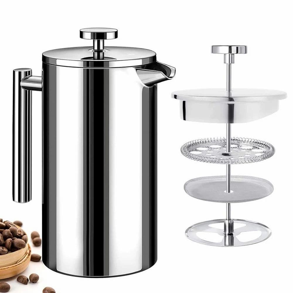 Steel French Press Coffee Maker Double Wall 4 Level Premium Filtration 800 ML